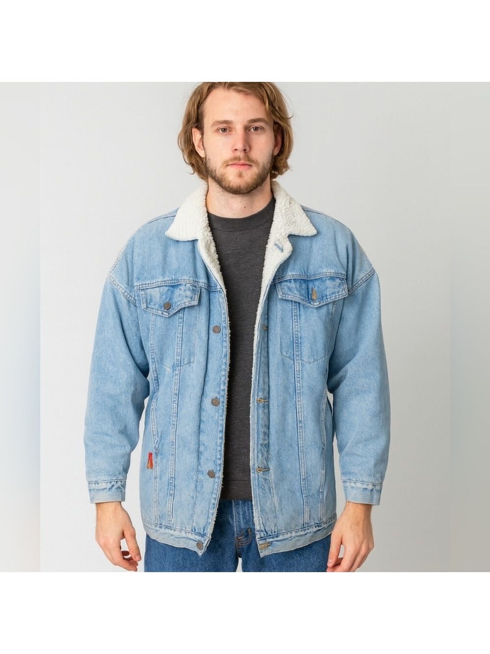 Mens Vintage 90s Hollywood 🌟Era Sherpa Trucker Barnchore Coat Denim Farm .XL